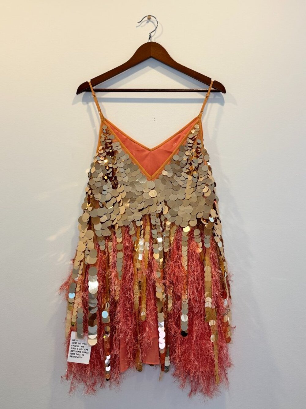 ASOS EDITION Paillette Sequin Mini Dress with Faux Feather Hem in Coral Size 6 - Picture 6 of 8